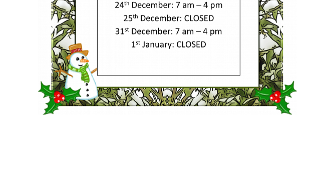 Holiday opening hours